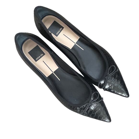 Dolce Vita Palani Black Pointed Toe Flats Black Snake Embossed Womens Size 9.5 - Picture 2 of 8